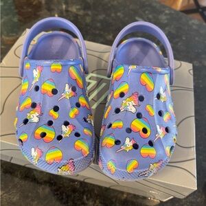 CROCS Kids clogs - Purple with Rainbow Hearts & Unicorns size 13 kids